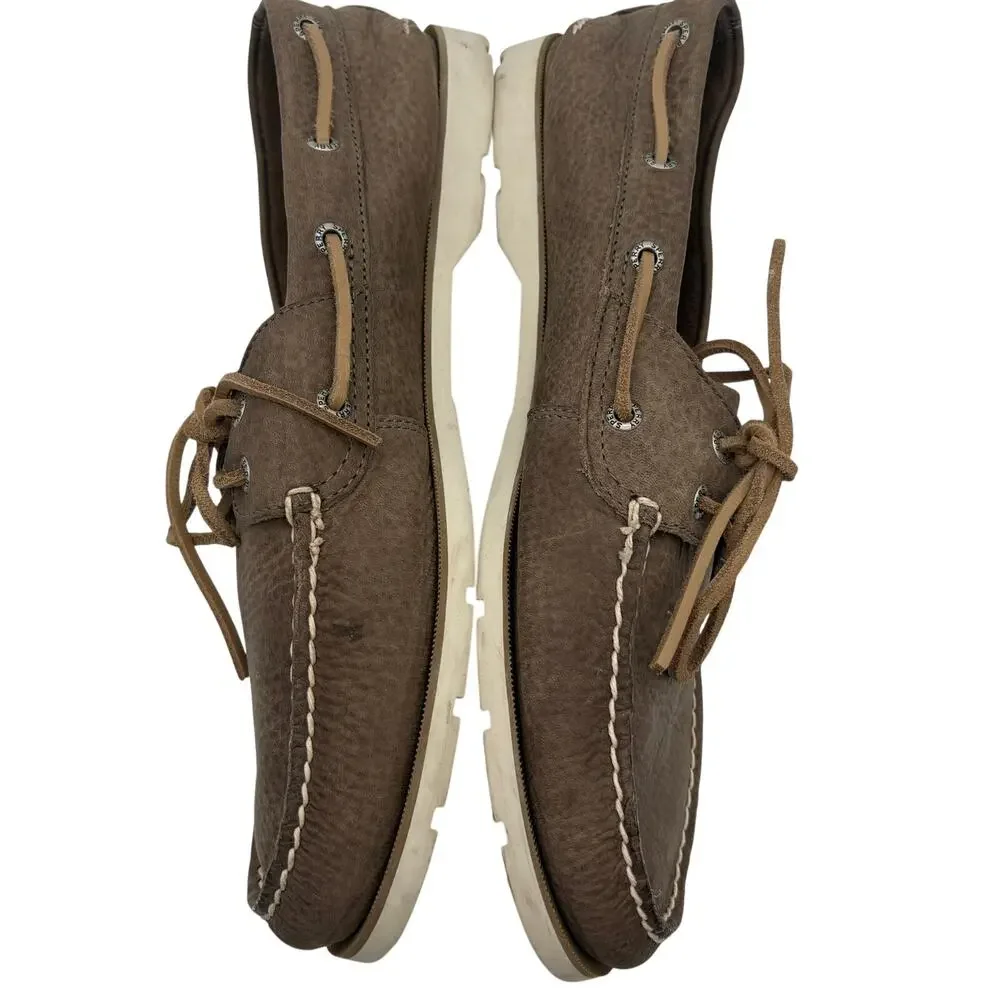 Sperry Top-Sider Boat Shoes Taupe Brown Pebbled Leather Lace Up Men’s Size 11